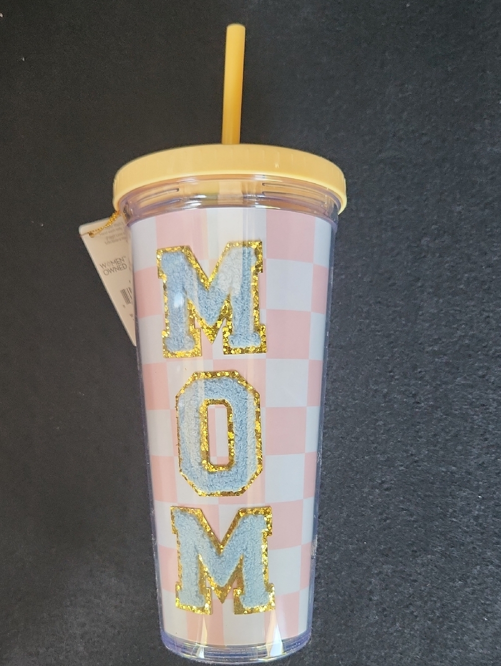 'Mom' Striped Travel Tumbler with Straw Double Wall NWT